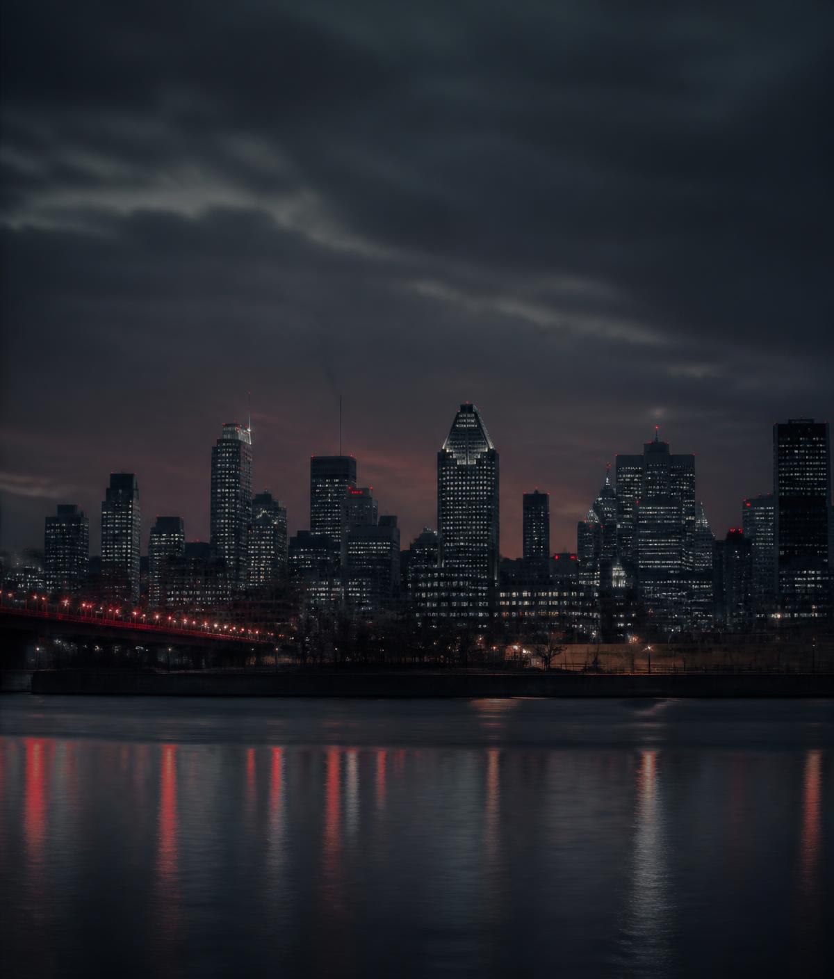 Silhouette du centre-ville de Montréal au crépuscule